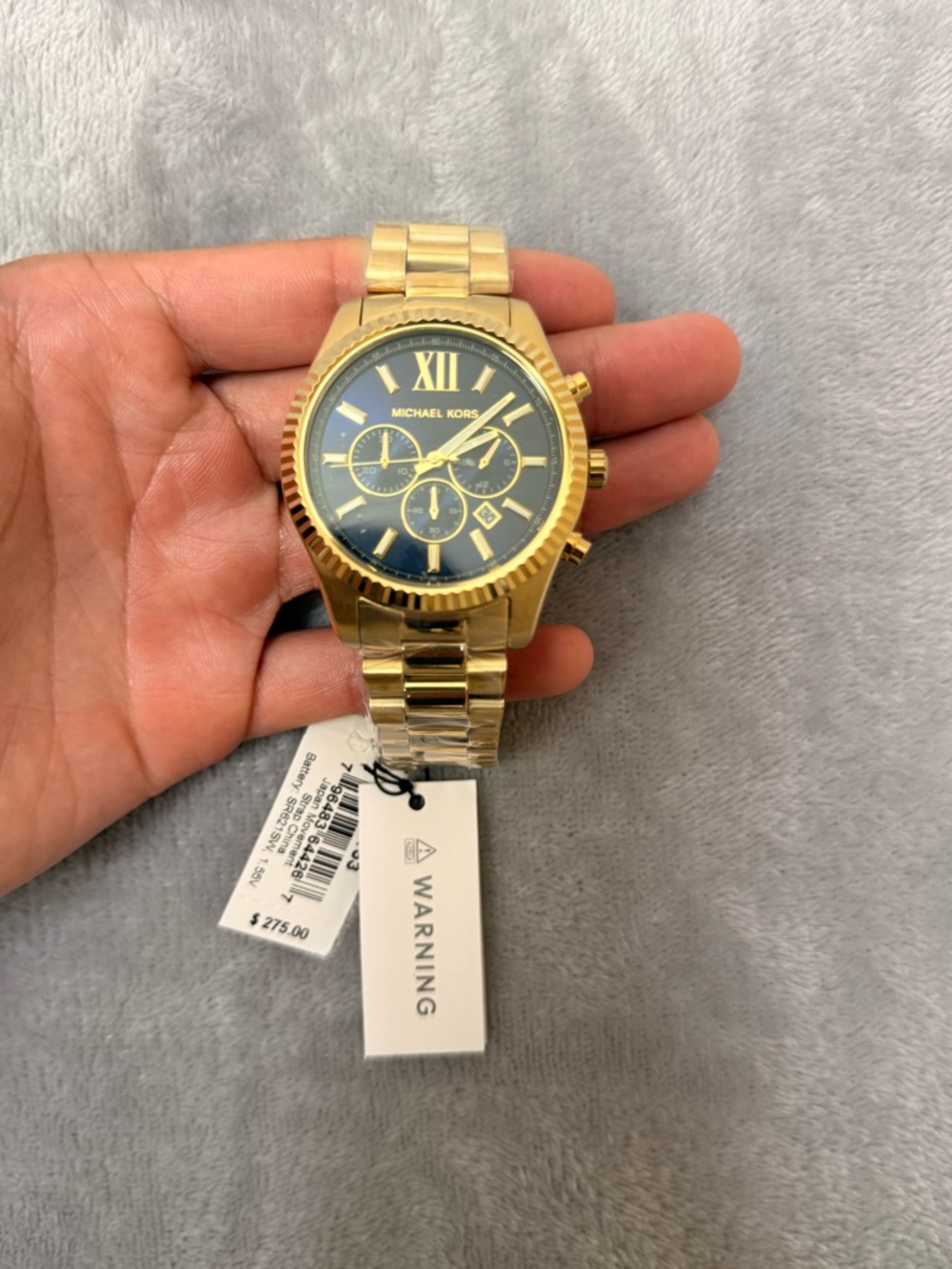 Michael Kors Gold and Navy Chronograph Bracelet Watch - Picture 2 of 3